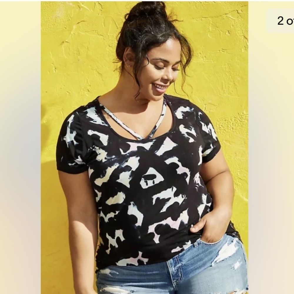 Torrid Black Tie-Dye Strappy Tee